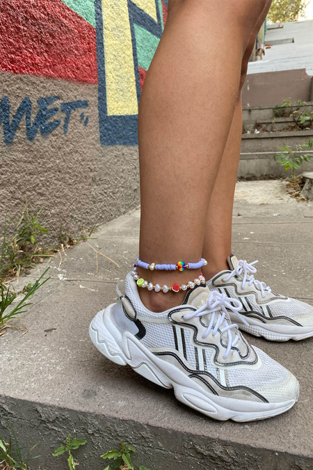 Neon Silikon İnci Boncuklu Mor Halhal