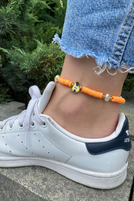 Neon Silikon İnci Boncuklu Turuncu Halhal