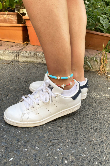 Yıldız Kırmızı Boru Boncuklu Halhal