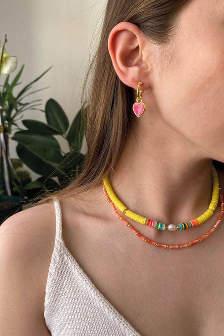 Pembe Neon Kalpli Küpe