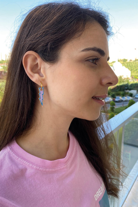 Mavi Renk Şimşek Küpe