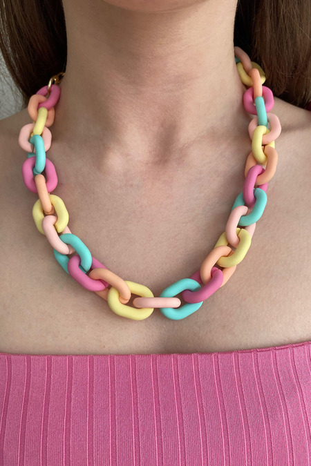 Pastel Renkli Akrilik Zincir Kolye