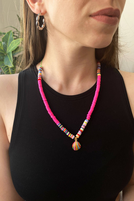 Deniz Kabuğu Pembe Fimo Kolye