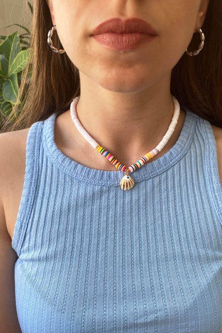 Deniz Kabuğu Beyaz Fimo Kolye