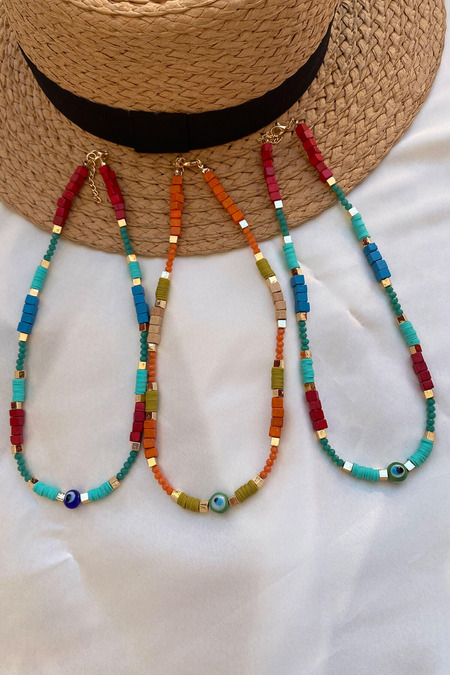 Küp Boncuklu Turuncu Kolye