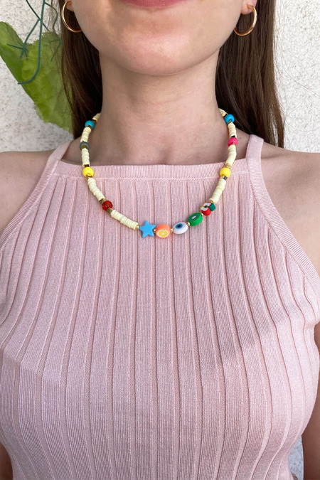 Meyve Boncuklu Fimo Sarı Kolye