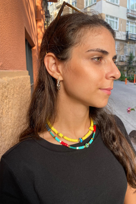 Yıldız Boncuklu Sarı Fimo Kolye