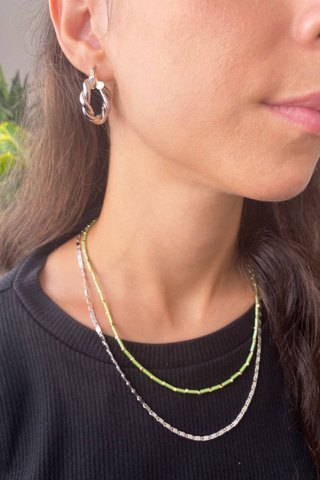 Yeşil Boru Boncuk İnce Kolye