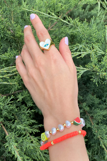  Ayarlanabilir Gold Beyaz Kalpli Yüzük