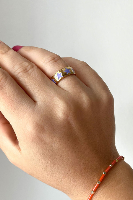 Ayarlanabilir Gold Yıldız Motifli Mor Yüzük