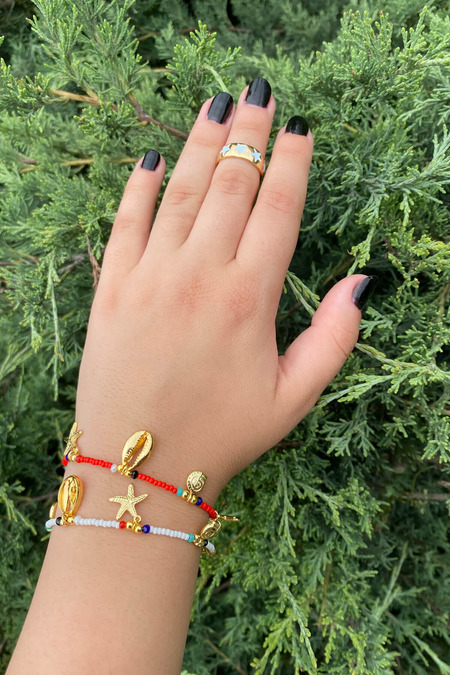 Ayarlanabilir Gold Yıldız Motifli Mavi Yüzük