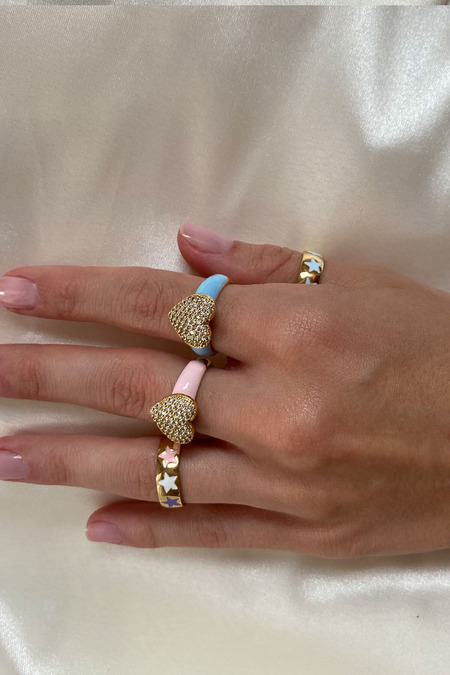 Ayarlanabilir Zirkon Taşlı Kalpli Pembe Yüzük